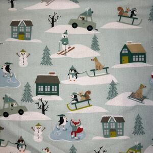 Snow Fun Animals Super Snuggle Flannel Cotton Fabric - 1 Yd - Dogs, Fox, Sled